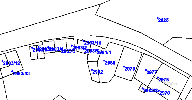 Parcela st. 2981/1 v KÚ Moravský Krumlov, Katastrální mapa