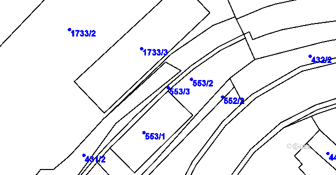 Parcela st. 553/3 v KÚ Moravský Krumlov, Katastrální mapa