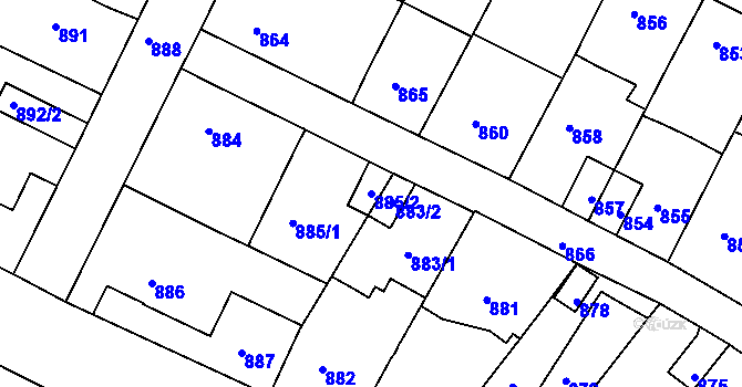 Parcela st. 885/2 v KÚ Moravský Krumlov, Katastrální mapa
