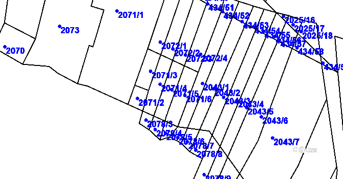 Parcela st. 2071/5 v KÚ Moravský Krumlov, Katastrální mapa