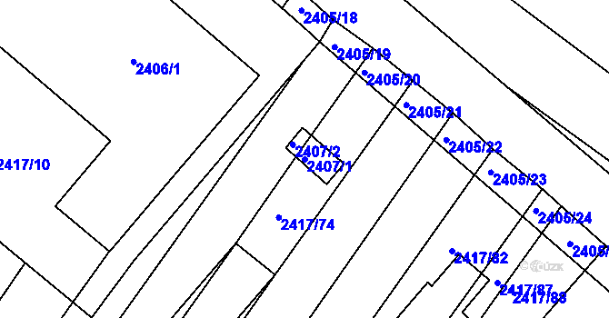 Parcela st. 2407/1 v KÚ Moravský Krumlov, Katastrální mapa