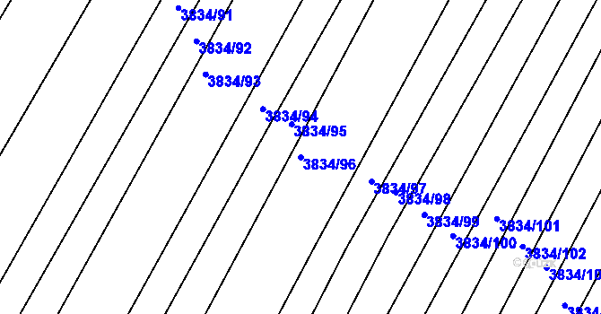Parcela st. 3834/96 v KÚ Moravský Krumlov, Katastrální mapa