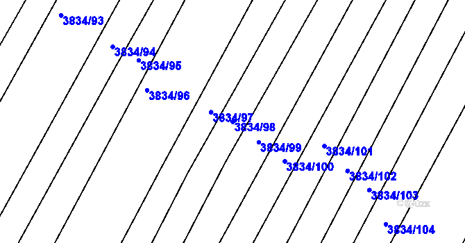 Parcela st. 3834/98 v KÚ Moravský Krumlov, Katastrální mapa