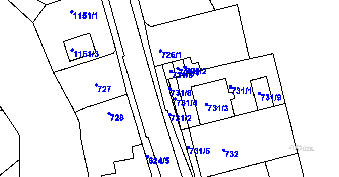 Parcela st. 731/8 v KÚ Moravský Krumlov, Katastrální mapa