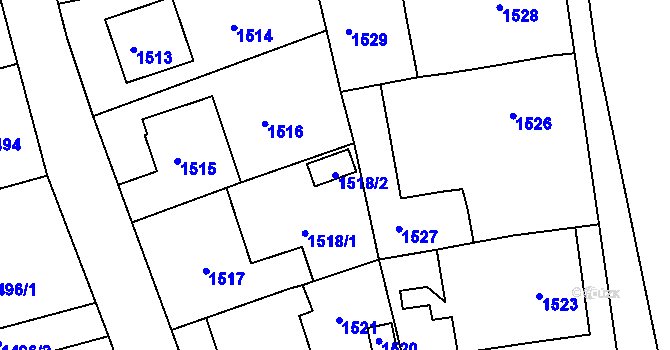 Parcela st. 1518/2 v KÚ Moravský Krumlov, Katastrální mapa