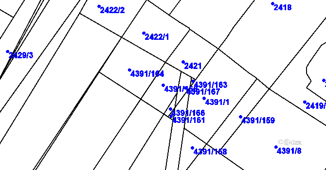 Parcela st. 4391/165 v KÚ Moravský Krumlov, Katastrální mapa