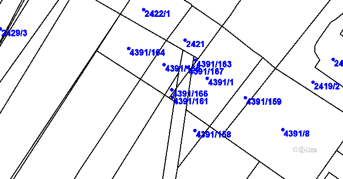 Parcela st. 4391/166 v KÚ Moravský Krumlov, Katastrální mapa