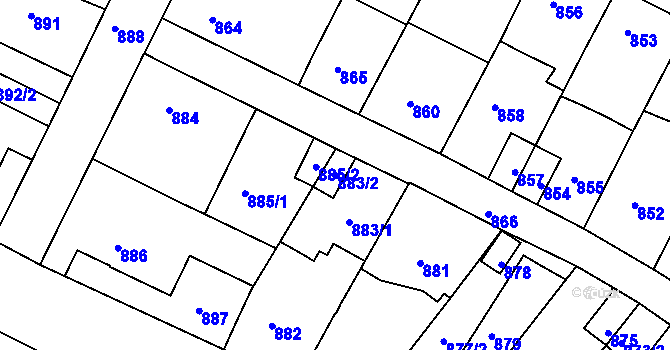 Parcela st. 883/2 v KÚ Moravský Krumlov, Katastrální mapa
