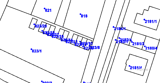 Parcela st. 823/10 v KÚ Moravský Krumlov, Katastrální mapa