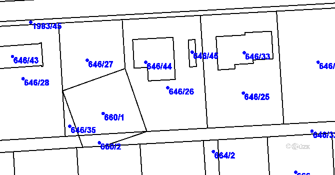 Parcela st. 646/26 v KÚ Moravský Krumlov, Katastrální mapa