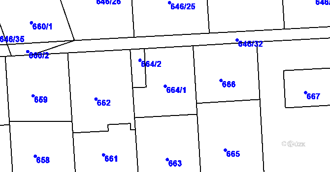 Parcela st. 664/1 v KÚ Moravský Krumlov, Katastrální mapa