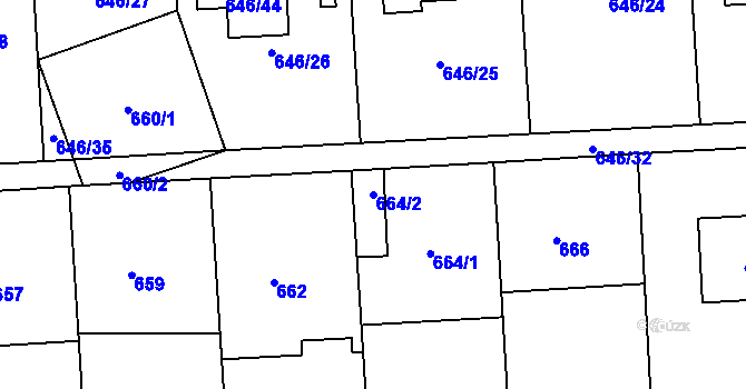 Parcela st. 664/2 v KÚ Moravský Krumlov, Katastrální mapa