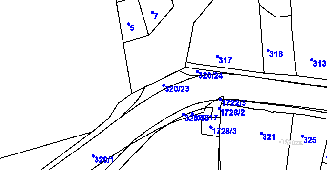 Parcela st. 320/23 v KÚ Moravský Krumlov, Katastrální mapa