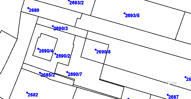 Parcela st. 2690/8 v KÚ Moravský Krumlov, Katastrální mapa