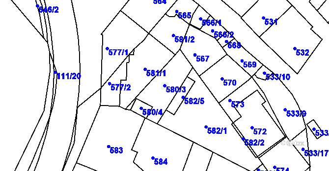 Parcela st. 580/3 v KÚ Moravský Písek, Katastrální mapa