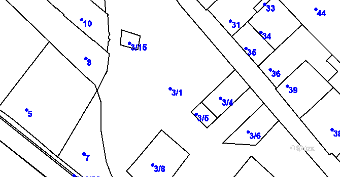Parcela st. 3/1 v KÚ Moravský Písek, Katastrální mapa