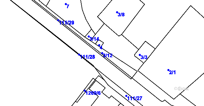 Parcela st. 3/12 v KÚ Moravský Písek, Katastrální mapa
