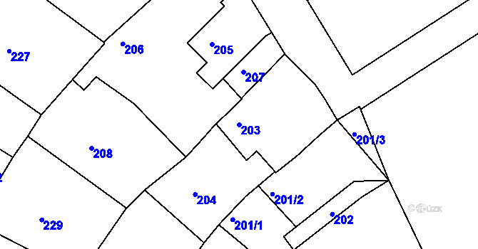 Parcela st. 203 v KÚ Moravský Písek, Katastrální mapa