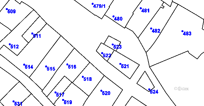 Parcela st. 522 v KÚ Moravský Písek, Katastrální mapa