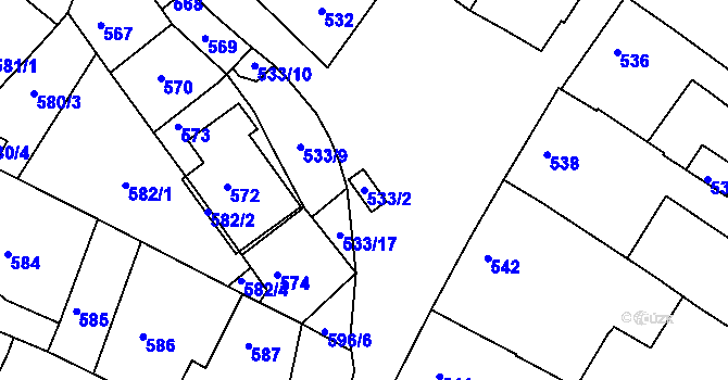 Parcela st. 533/2 v KÚ Moravský Písek, Katastrální mapa