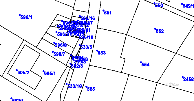 Parcela st. 553 v KÚ Moravský Písek, Katastrální mapa