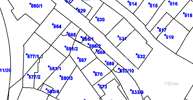 Parcela st. 568 v KÚ Moravský Písek, Katastrální mapa