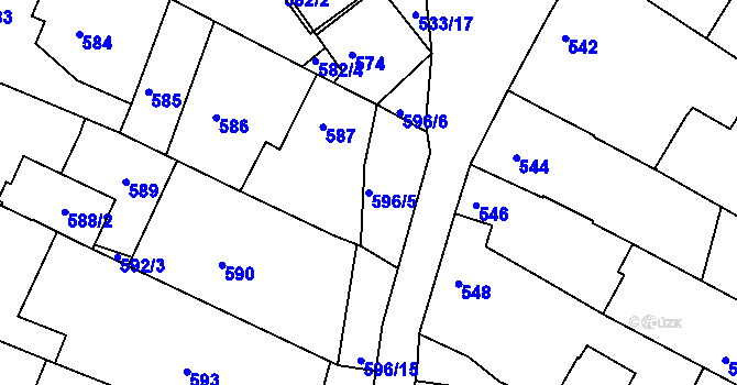 Parcela st. 596/5 v KÚ Moravský Písek, Katastrální mapa