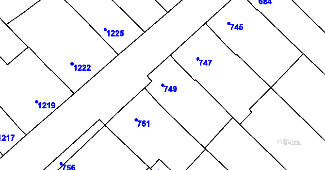 Parcela st. 749 v KÚ Moravský Písek, Katastrální mapa
