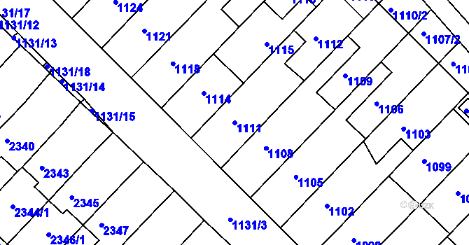 Parcela st. 1111 v KÚ Moravský Písek, Katastrální mapa