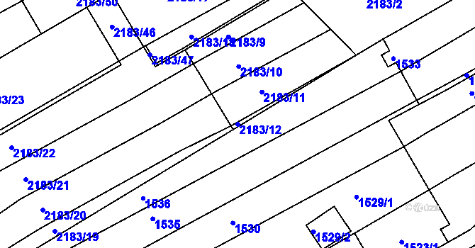 Parcela st. 2183/12 v KÚ Moravský Písek, Katastrální mapa