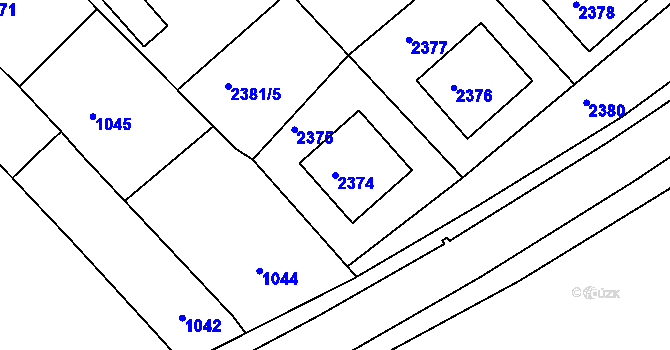 Parcela st. 2374 v KÚ Moravský Písek, Katastrální mapa