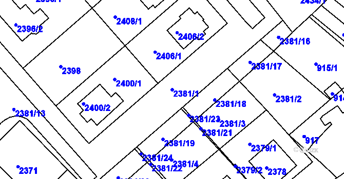 Parcela st. 2381/1 v KÚ Moravský Písek, Katastrální mapa
