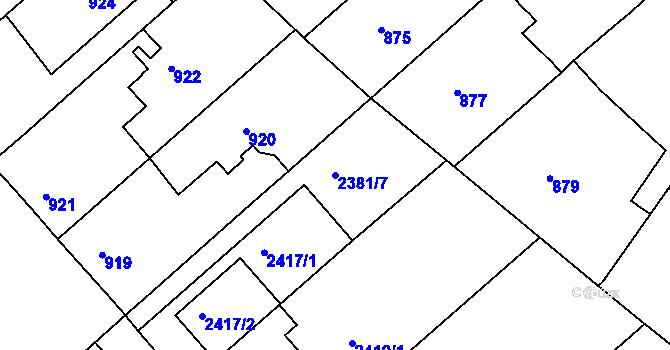 Parcela st. 2381/7 v KÚ Moravský Písek, Katastrální mapa