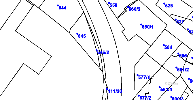 Parcela st. 646/2 v KÚ Moravský Písek, Katastrální mapa