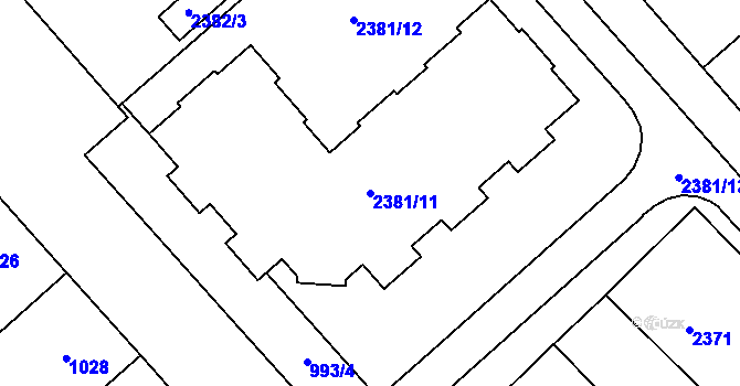 Parcela st. 2381/11 v KÚ Moravský Písek, Katastrální mapa