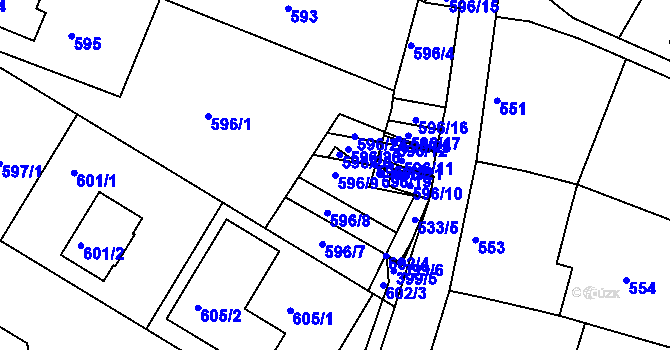Parcela st. 596/9 v KÚ Moravský Písek, Katastrální mapa