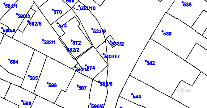 Parcela st. 533/17 v KÚ Moravský Písek, Katastrální mapa