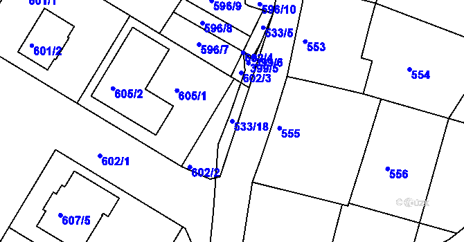 Parcela st. 533/18 v KÚ Moravský Písek, Katastrální mapa