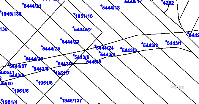 Parcela st. 5443/4 v KÚ Moravský Písek, Katastrální mapa