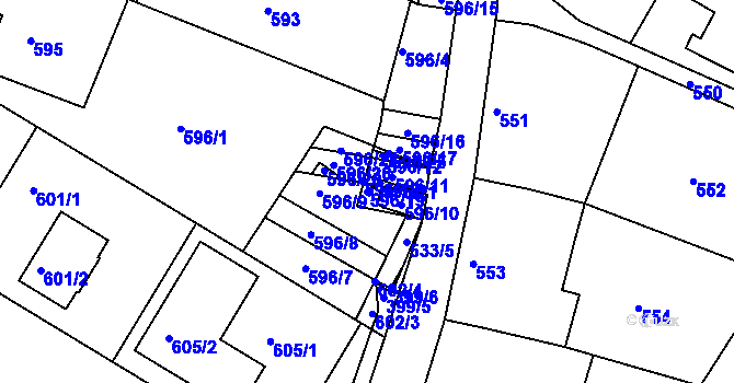 Parcela st. 596/19 v KÚ Moravský Písek, Katastrální mapa