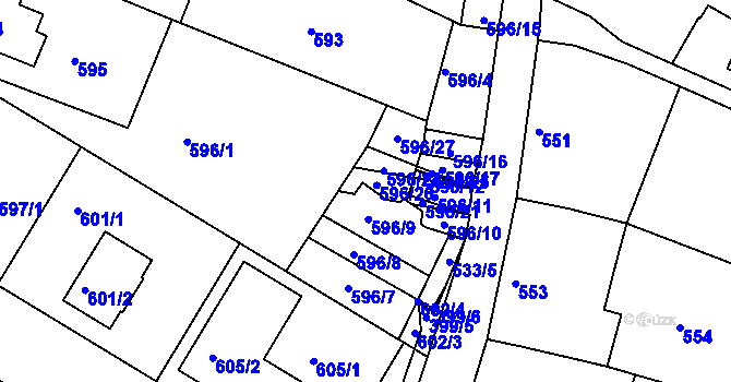 Parcela st. 596/20 v KÚ Moravský Písek, Katastrální mapa