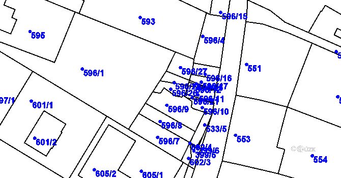 Parcela st. 596/26 v KÚ Moravský Písek, Katastrální mapa