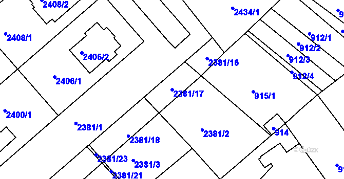 Parcela st. 2381/17 v KÚ Moravský Písek, Katastrální mapa