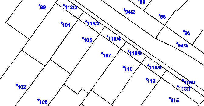 Parcela st. 107 v KÚ Moravský Žižkov, Katastrální mapa