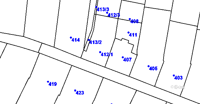 Parcela st. 412/1 v KÚ Moravský Žižkov, Katastrální mapa