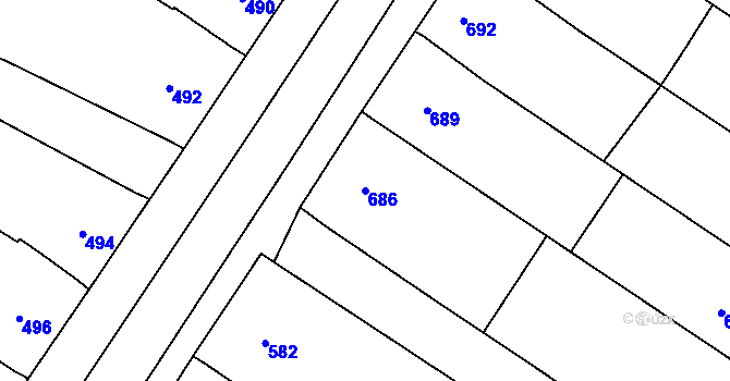 Parcela st. 686 v KÚ Moravský Žižkov, Katastrální mapa