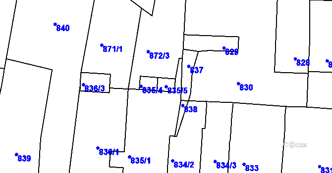 Parcela st. 835/5 v KÚ Moravský Žižkov, Katastrální mapa