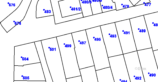 Parcela st. 497 v KÚ Morkovice, Katastrální mapa