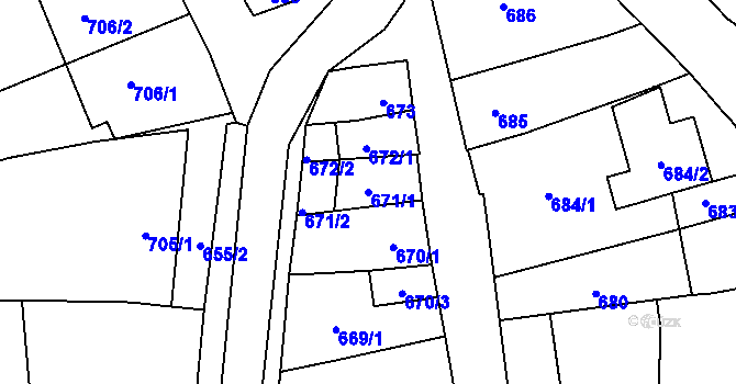 Parcela st. 671/1 v KÚ Morkovice, Katastrální mapa