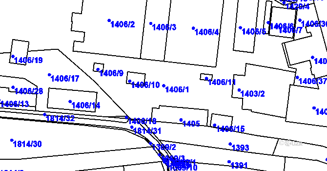 Parcela st. 1406/1 v KÚ Morkovice, Katastrální mapa